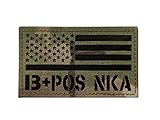 3.5x2 Inch IR Multicam USA American Flag Blood Type NKA Tactical IFAK Patch B POS (B+)