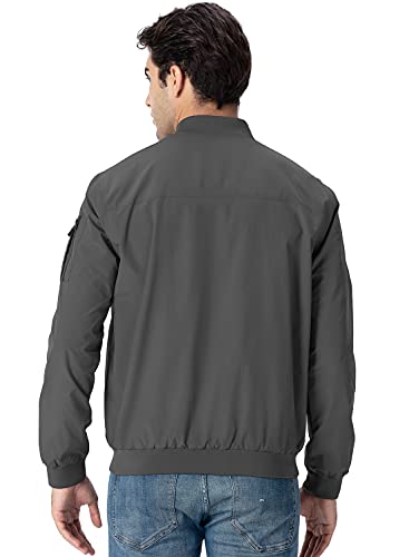 Gopune Men's Windproof Bomber Jackets Lightweight Running Windbreaker Outdoor Golf Fashion Coat Deep Grey,L #TOP3