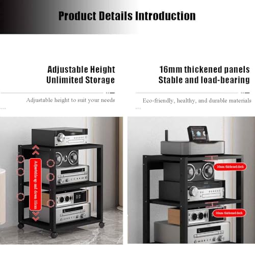 Rack Audio avec roulettes silencieuses et structure noire à 7 niveaux