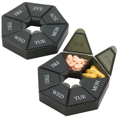 Image of Weekly Pill Organizer - (Pack of 100) 7-Day Pill Container - Arthritis Friendly Portable & Compact Travel Case Daily Compartment Medicine Pills Box for Supplements, Medication, Vitamins & Fish Oils