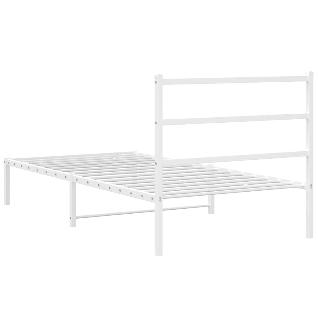 vidaXL Estructura de Cama con Cabecero, Somier de Cama, Armazón Marco de Cama, Cama de Invitados para Dormitorio, Metal Blanco 100x190 cm