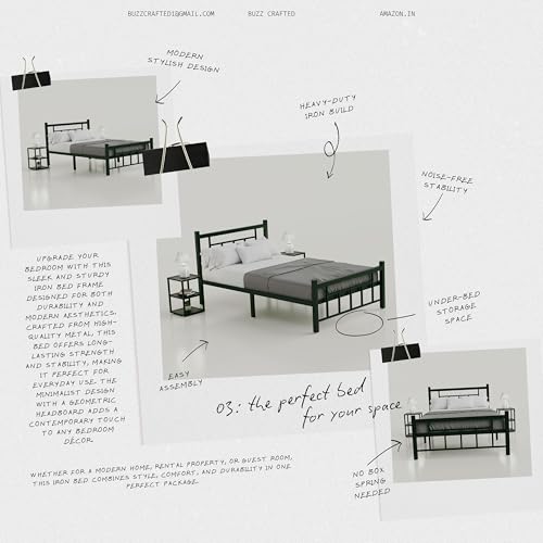Image of Single Size Metal Bed Frame | Single Bed for Adults | Single Metal Bed | Heavy Duty Iron Bed | Steel Bed Single Size | Iron Cot Single | Platform Bed | Steel Cot | No Box Spring Needed | Black