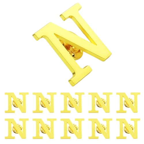 Image of 10Pack A-Z 26 Letters Pins Brooches Silver Plated Metal Broaches Pins-GOLD Initial Breast Brooch pin Tack Name Personalized Gifts for Women Men