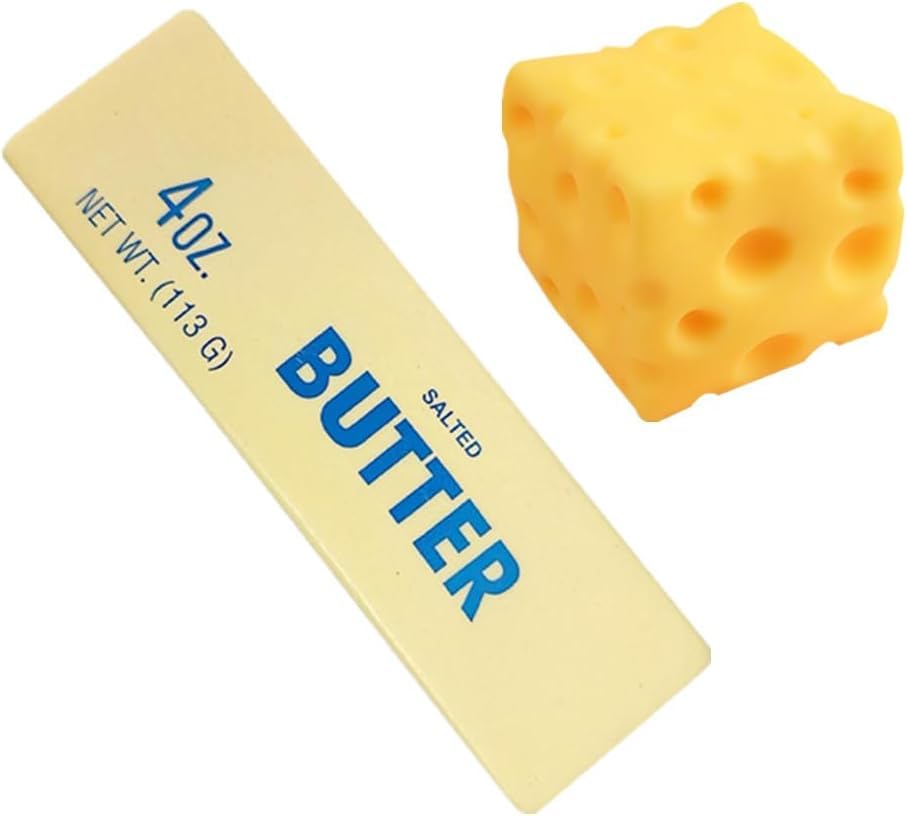 Butter Squishys, Cheese Squishy, Salted Butters Design Stress Relief Squishies for Desk, 4oz Replica Sensory Fidget for Adults, Funny-Themed Office Decor (6cm Cheese+butter)