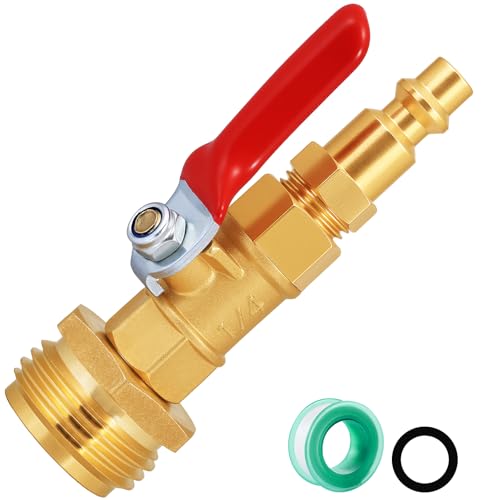 Image of SIGURANTA RV Winterize /Winterization Blowout Adapter - Brass with Ball Valve, 1 /4 inch Male Quick Connect to 3 /4 inch Male GHT Garden Hose Thread