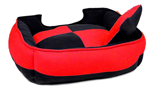 Image of Petslover Ultra Soft Fleece Fabric Polyester Filled Sofa Reversible Dog /Cat Beds, Red & Black (Export Quality) - Small