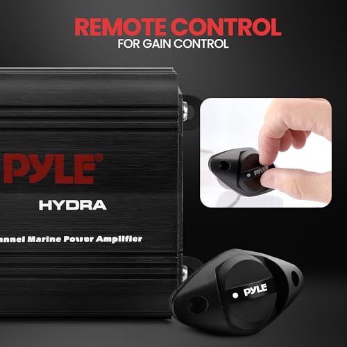 Image of Pyle 2-Channel Marine Amplifier, 400W Waterproof Amplifier for Boat Stereo Systems, Compact Marine Audio Amplifier with Wired Volume Control, RCA /AUX /MP3 Input, Weatherproof Design for Outdoor Use