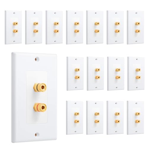 Image of Weewooday 16 Pcs Speaker Wall Plate Gold Plated 2 Connector Banana Plug Wall Plate for in-Wall Speaker Wire, Surround Sound & Audio Systems