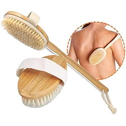 Vidaprime Cepillo Espalda Ducha Cabezal Intercambiable - Body Brush Bamboo Masajeador Anticelulítico - Cepillo Corporal Cerdas Naturales Baño - Cepillo Exfoliante Corporal - cepillo de baño