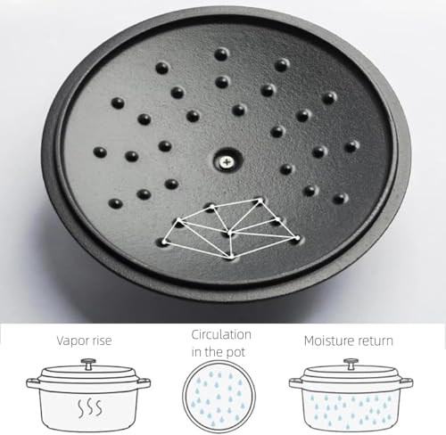 Image of Nutrion Happiness Series Cast Iron Dutch Oven,Round Dutch Ovens Pot with Dual Handle for Bread Baking, Dutch Ovens with Lid (4.2 Litre Wok Shaped Black Enamel Dutch oven)