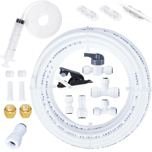 Refrigerator Water Line Kit - Ice Maker Fridge Water Line Kit, 25FT 1/4In Water Tubing with Fittings and Tubing Cutter for Refrigerator, Ice Maker, RO Filter, Also Unfreeze Water Line Tool Include