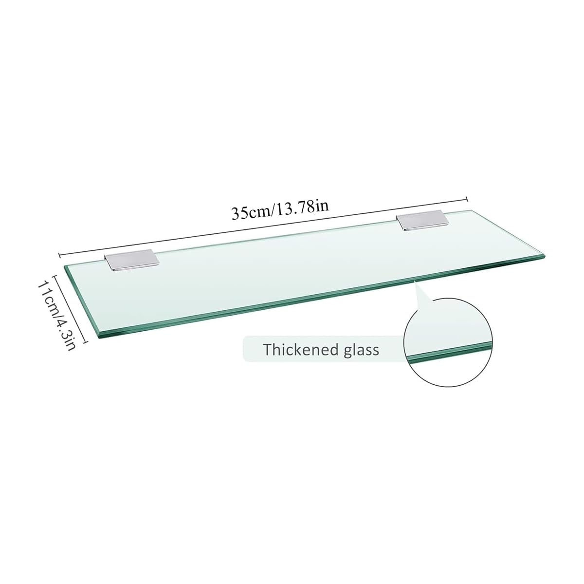 Estantes de Ducha de Vidrio Templado de 8 mm Estante de Pared de Cristal de Acero Inoxidable Soporte Cromado para Baño y Cocina （35CM-2PC）
