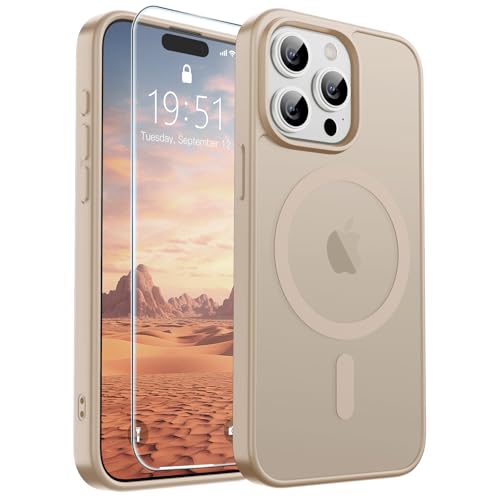 Image of SUPFINE Magnetic for iPhone 15 Pro Case(Compatible with MagSafe)(Military Grade Drop Protection) Slim Translucent Matte Shockproof with Anti-Fingerprint Phone Case,Desert Gold