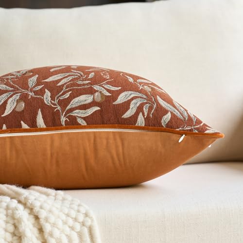 Image of Alerfa Orange Floral Throw Pillow Cover 20 x 20 Inch Sqaure Luxury Decorative Pillow Cover for Couch Living Room Bedroom