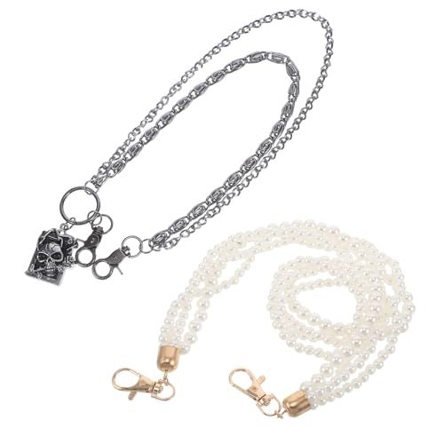 LOGOFUN 2pcs Punk Metal Waist Chain with Pearl Decor for Men Hip Hop Jeans Accessory Halloween Party Fashion