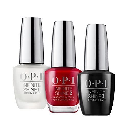 OPI Infinite Shine Esmalte de Uñas de larga duración Sistema Completo/Base + Color + Top Coat/Color Big Apple Red