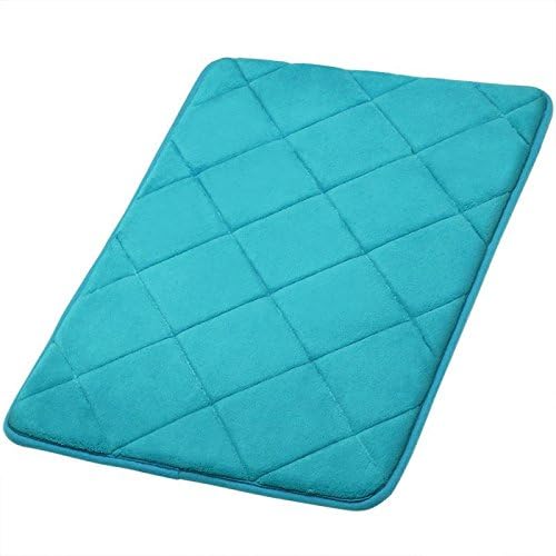 Memory Foam Bath Mat, Soft Non Slip Absorbent Bathroom Rugs, Aqua Rhombus Mats