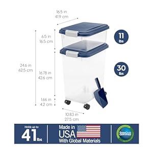 IRIS-USA-30-lbs-11-lbs-Combo-Airtight-Dog-Food-Storage-Container-Stackable-Treat-Box-2-Cup-Scoop-Wheels-Keep-Fresh-Easy-Mobility-Navy - Cucciolini Doodles   IRIS-USA-30-lbs-11-lbs-Combo-Airtight-Dog-Food-Storage-Container-Stackable-Treat-Box-2-Cup-Scoop-Wheels-Keep-Fresh-Easy-Mobility-Navy