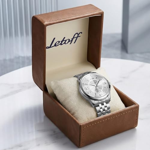 Image of Letoff Men's Analog Watch,Tool-Free Adjustable Clasp, Water Resistant 100ft, Roman Numeral Dial, Stainless Steel Case & Strap, Perfect for Business & Casual Wear
