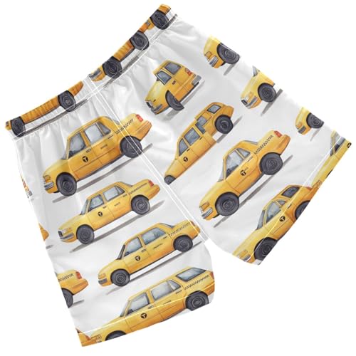 Pigsaly Boys' Swim Board Shorts Watercolor Sportcar Yellow Taxis Car Boy's Swim Trunks Kids Swimwear XS2