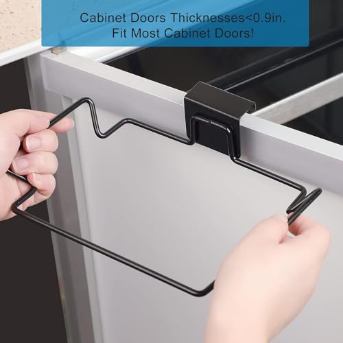 Image of KolorFish Stainless Steel Trash Bag Holder for Kitchen Cabinets Doors and Cupboards, Under Sink Bag Holder, Garbage Bag Rack (Black)