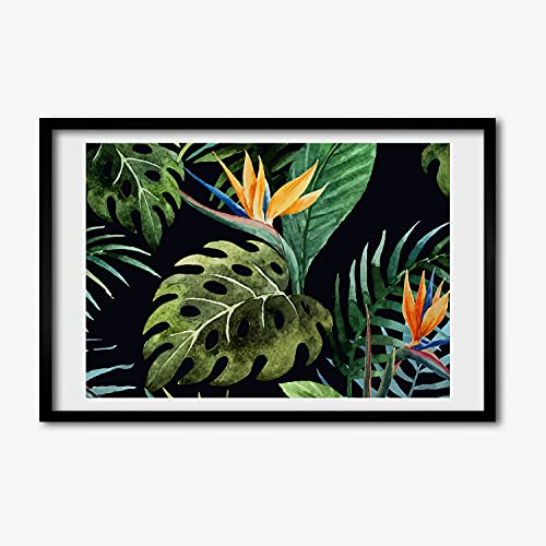 Affiche fleurs tropicales 60x40 cm avec cadre MDF pour chambre