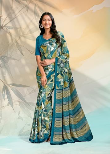 Image of Jaanvi fashion Women's Crepe Silk Saree with Unstitched Blouse Piece | Soft Lightweight Traditional Ethnic Wear Saree for Party, Wedding, Festival