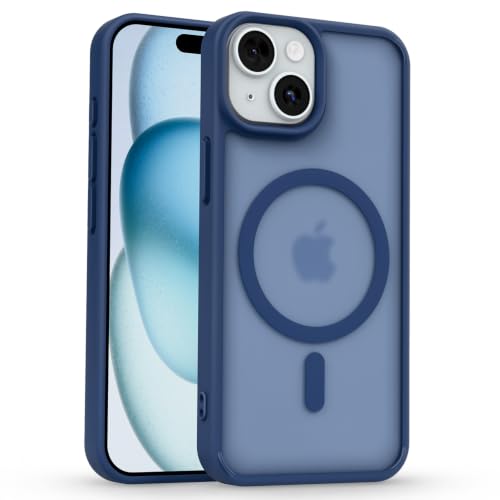 Image of Pikkme Back Cover for iPhone 15 | Mag-Safe Compatible | Smoke Frosted Transparent Matte Finish | Hard PC + Soft TPU | Shockproof | Raised Camera Protection Bumper Case (Blue Smoke Mag-Safe)