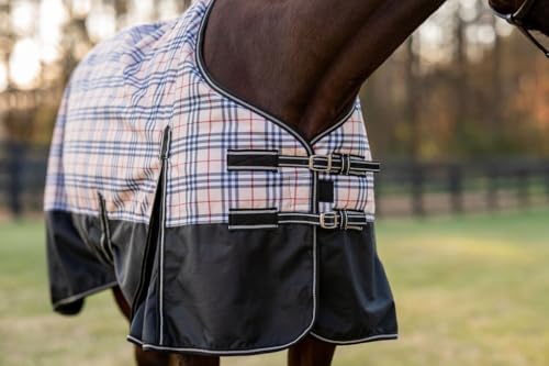 Image of TuffRider Comfy 1200 D Medium Weight 200 GMS Standard Neck Blanket- Beige and Black Plaid- 72
