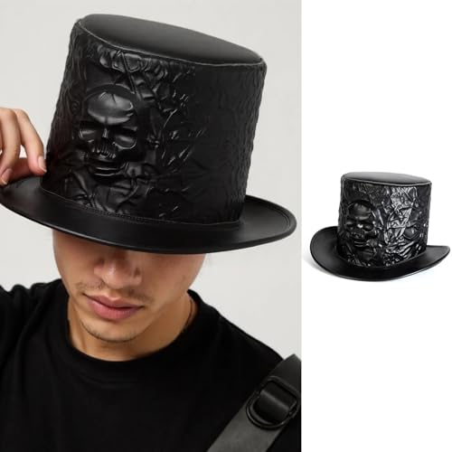 Chapeau haut-de-forme à large bord et détails punk gothiques - 2
