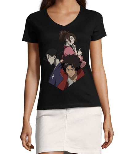 Anime 184 t-shirt col v coton femme noir anti-irritation doux