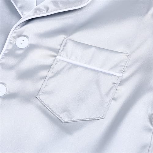 Kids Girls Boys Silk Fall Outfit Satin Loose Lightweight Long Sleeve Button Down Shirt Elastic Waist Cute Toddler Set3