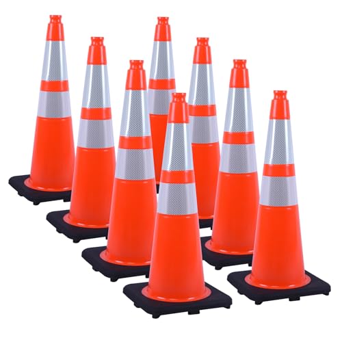 8 Pack 28" Orange PVC Traffic Cones with Reflective Collars
