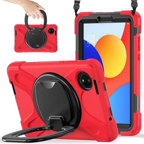 MNBVCCS Case For Xiaomi Redmi Pad SE 8.7inch Released 2024,Heavy Duty TPU Shockproof Kids,360 Degree Rotating Multi-Function Grip Bracket+Shoulder Strap Rugged Cover(Red)