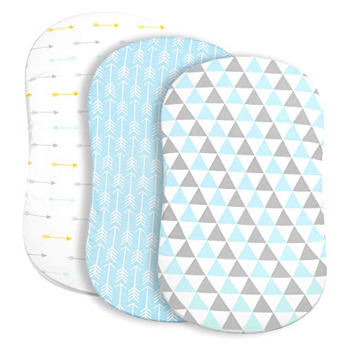 Bassinet Bed Sheets – Bassinet Fitted Sheets 3 Pack – 100% Jersey Knit Cotton Cradle Sheets – Bassinet Bedding for Standard Size Oval or Rectangular Bassinet Pads – Bassinet Sheet for Boy & Girl