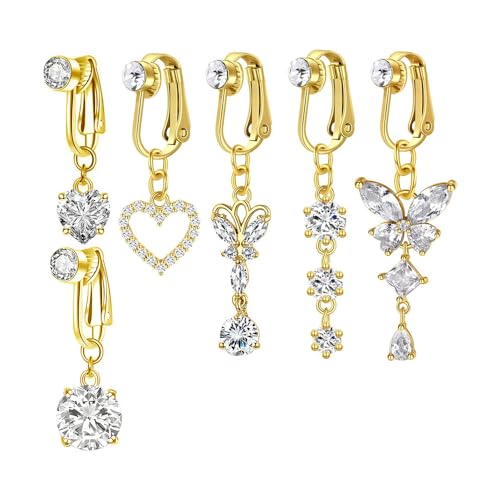 XFSRG 6 Pièces Faux Piercing Nombril Clip Anneau de Nombril Non Percée Bijoux Cuivre...