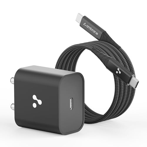 Ambrane 20W Type C Mobile Charger Adapter, Fast Charging for Android, iPhone 16/15/14/13/12/11/X...