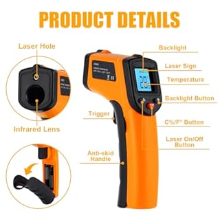 ABOHU Termometro a Infrarossi, -50°C ~ 550°C (-58°F ~ 1022°F) Pistola Termica Digitale Laser Senza Contatto con Display LCD, Termometro Laser per Cucina, Forno, Pizza, Frigorifero, BBQ (Non per Umani)