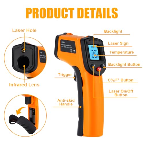 ABOHU Termómetro Infrarrojo, -50°C ~ 550°C (-58°F~1022°F) Tamaño Compacto Termómetro Láser sin Contacto con Pantalla LCD para Cocina/Cocinar/Asar/Refrigerador, No para Humanos - imagen 3