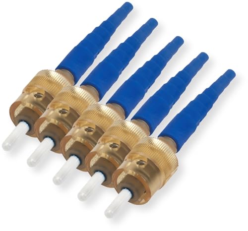 Corning 95-200-51 Pack of 5 UniCam Connectors, ST Compatible; Single-Mode OS2 Pretium Fiber Optic Connector; Amber Housing, Blue Boot; Field-Installable; Corning Logo