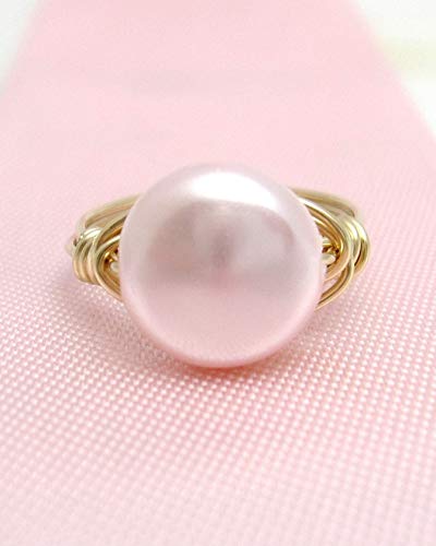 Puffed Coin Crystal Pearl Solitaire Ring, Choose White Pink Purple Tahitian, Sterling Silver 14K Gold- Or 14K Rose Gold-Filled Wire-Wrapped Band, Jewelry Inspirations #TOP1