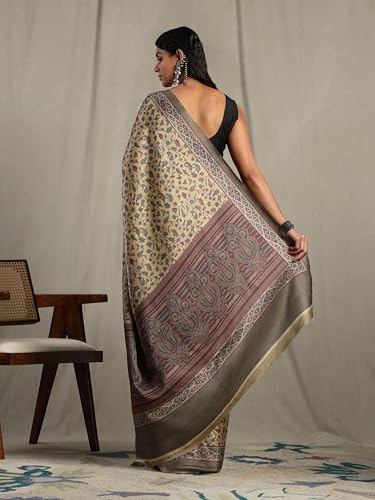Image of Garden Vareli Pashmina Saree With Unstitched Blouse Piece