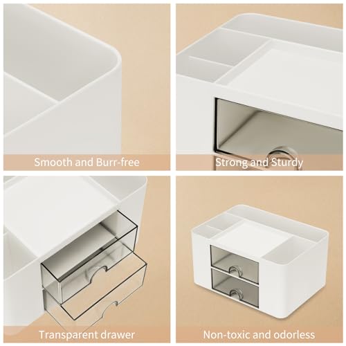 Image of QIYVLOS Minimalist White Desk Organizer with 7 Compartments, Multi-Functional Pencil Pen Holder for Desk, Desktop Organizer for Office Home Art Supplies
