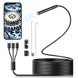 Endoscope Inspection Camera with Light - Hopefox Borescope Snake Camera, 1920P HD 3 in 1 Endoscope with 6 Lights, IP67 Waterproof 9.8FT Semi-Rigid Cord for Pipe Inspection, Cool Gadgets for Men