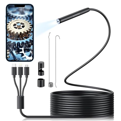 Endoscopio Cámara de Inspección, 1080P HD Endoscopio para movil 3 en 1 con 6 Luces LED Ajustables, cámara de Cable de Serpiente semirrígida IP67 de 7.9 mm para Android, iPhone, Samsung(3M)
