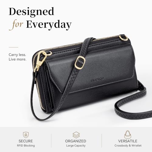 Image of nuoku RFID Blocking Wristlet Wallet for Women, Zip-Around Crossbody Clutch with 2 Removable Straps
