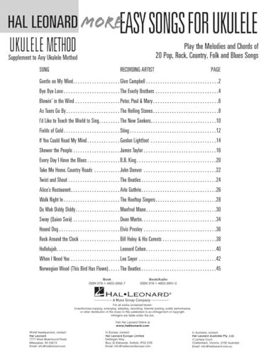 More Easy Songs For Ukulele - Supplementary Songbook To The Hl Ukulele Method 2 (Book) (Hal Leonard Ukulele Method) - Image 3