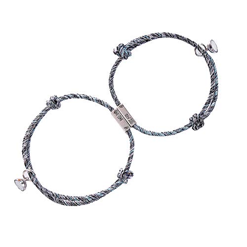 2Pcs Couple Bracelet for Women Love Friendship Rope Braided Distance Bangle Magnetic Bracelets Paired Jewelry Lover Men Bracelet, Forever Bracelets for Couples
