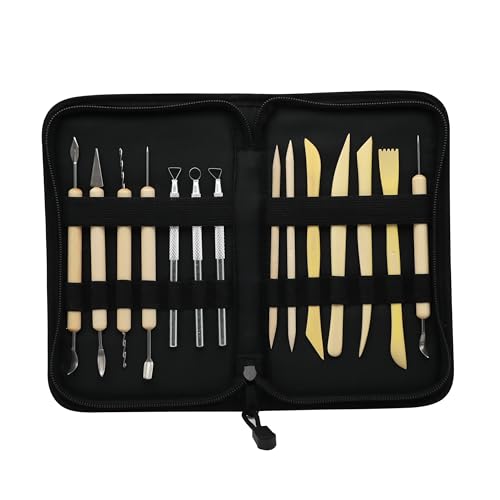 ARTME Herramientas de arcilla, juego de 14 herramientas de cerámica, arcilla polimérica, kit de escultura de cerámica con funda de transporte, manualidades