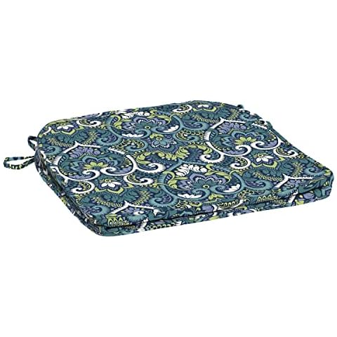 Arden Selections ProFoam Essentials Rounded Back Seat Cushion Cover, 19 in L x 20 in W x 3.5 in H, Sapphire Aurora Blue Damask Cover